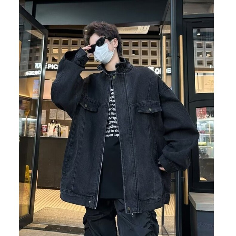 复古水洗做旧牛仔外套男款春秋季潮牌vibe风休闲夹克宽松工装上衣，男装风衣，星座218-8