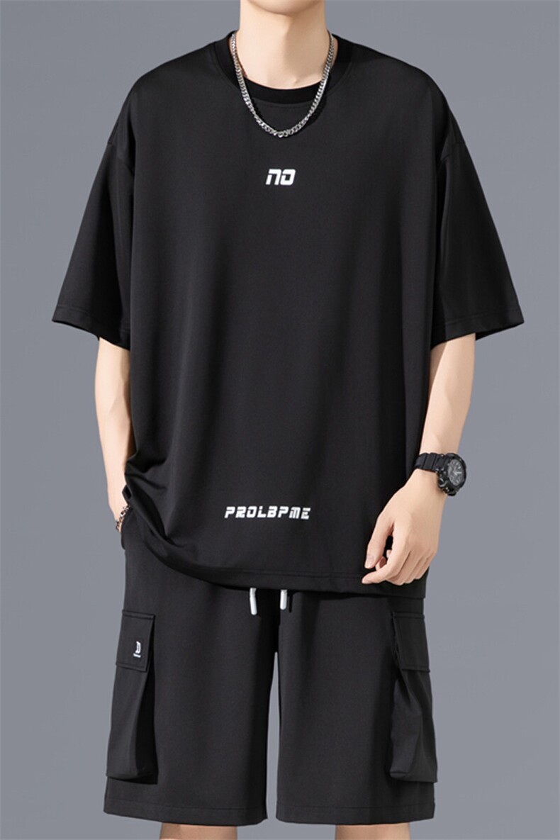 2025夏季新款旋律风车大码冰丝短袖T恤套装M-5XHQ25488-P65,男装T恤,电商A022