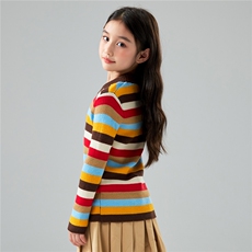 可机洗女童彩红条精纺羊毛针织衫宝宝修身打底毛衣羊绒不起球上衣，童装儿童羊毛衫，初丹羊绒童装