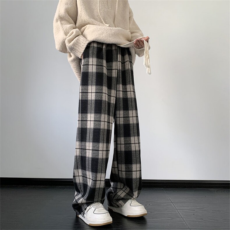 黑白格子裤男裤子直筒长裤男阔腿休闲运动裤潮K0847-P58,男装休闲裤,星座308B-2