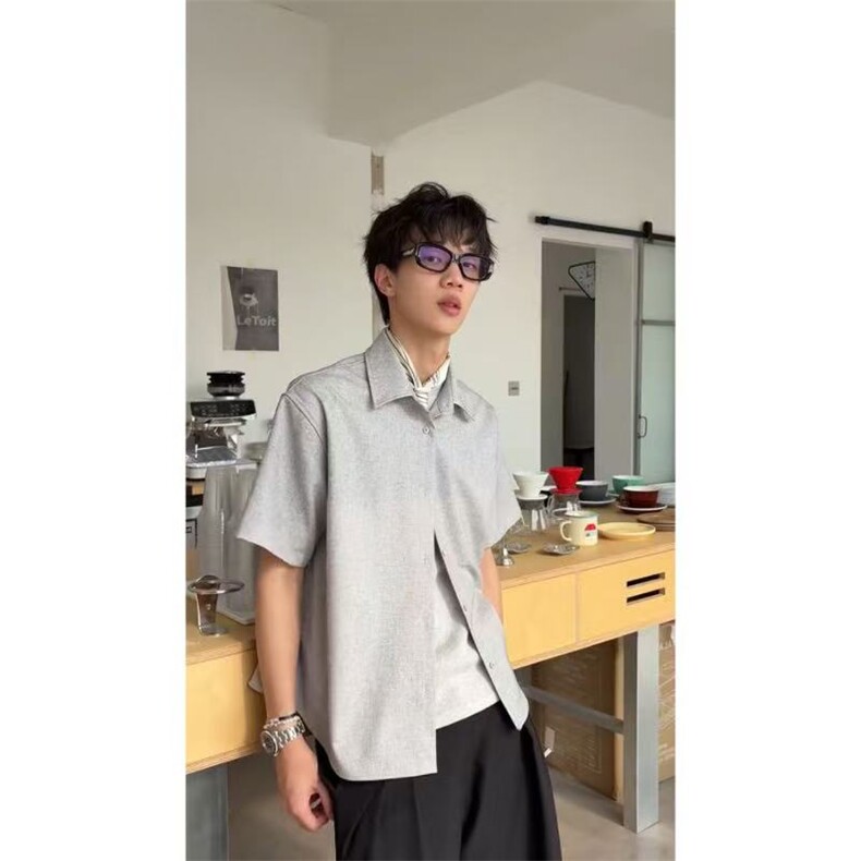 档口现货~夏季月影亚麻混纺花纱短袖衬衫CT25106批50,男装T恤,星座1004-6