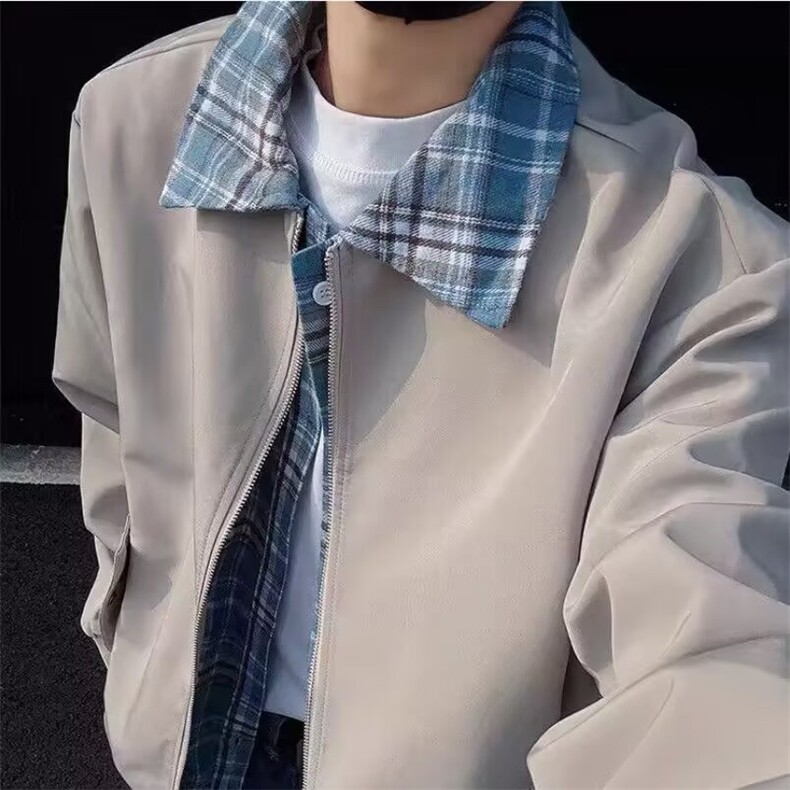 网络图现货！！假两件翻领格子夹克外套R4124-P78图片