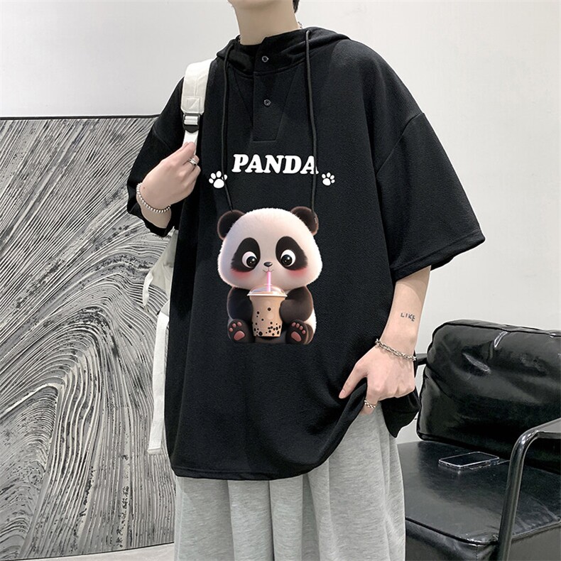 LD54417-P45NASA连帽短袖t恤男大码胖子带帽五分袖中袖,男装T恤,电商A040
