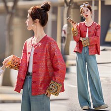 《现货》2026年春季新款新中式短款上衣高级提花刺绣欧货短款外套图片
