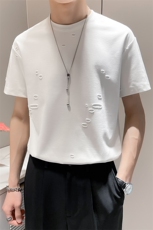 B216TX1009P502025夏装新款男士破洞潮流短袖T恤社会风，男装T恤，电商B216（原B302）