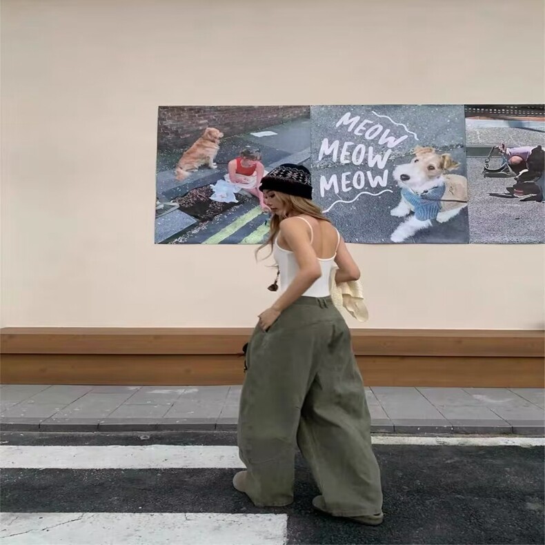 美式复古简约廓形弯刀牛仔裤女春秋款街头宽松阔腿裤坠感镰刀裤子,女装休闲裤,星座218-8