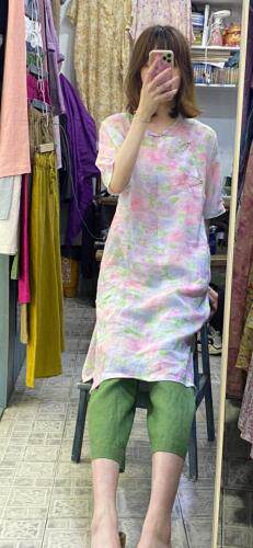 现货一苎麻印花盘扣复古风格，女装，蓝院