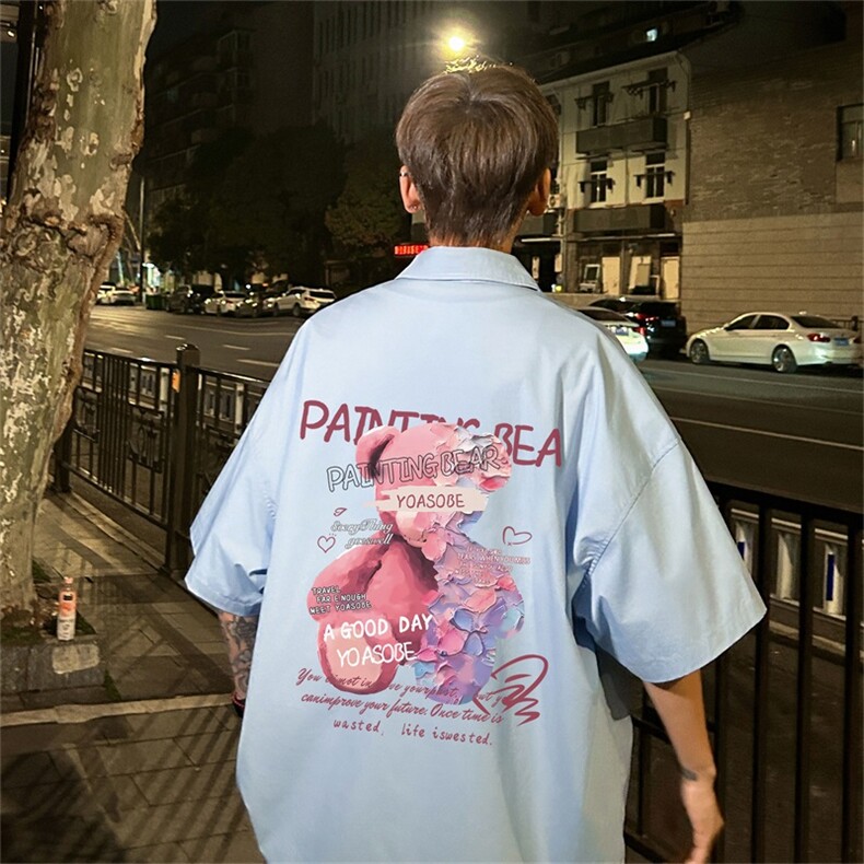 电商DSA028-DX2404100聚酯特P25新款港风潮流印花短袖衬衫男,男装T恤,电商A028