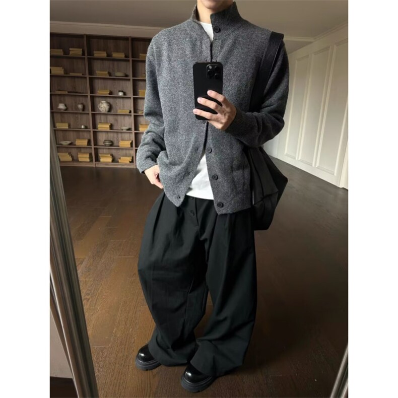 YC0811-P58日系简约圆软糯打底毛衣仿绒休闲纽扣开衫宽松外套,男装T恤,电商C233