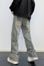 美式ins高街hiphop重工艺水洗毛边牛仔裤货号K712P65，男装牛仔裤，电商A063