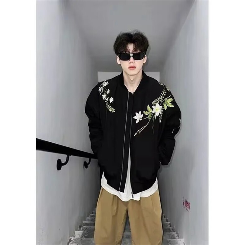 新款时尚高级感花卉植物男女夹克外套文艺流行简约原宿潮流百搭,男装夹克,星座1210-1