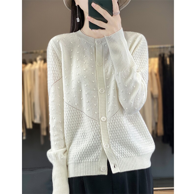 2024年秋冬季新款女时尚百搭显瘦针织羊毛开衫长袖，女装羊毛衫，若菲羊绒