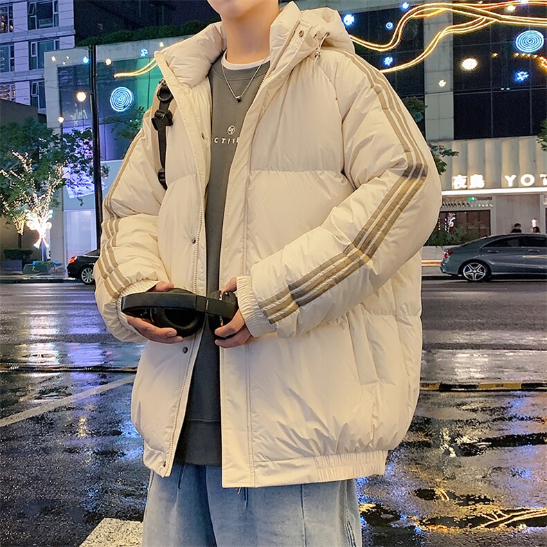 冬季港风三条杠撞色连帽棉衣加绒加厚拼色加厚棉衣外套MY6088P90，男装棉衣，电商A128
