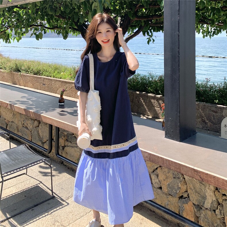 黑色泡泡袖轻熟风休闲显瘦t恤裙夏季新款设计感宽松气质连衣裙女,女装连衣裙,2D076