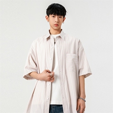 美式休闲2025夏季新原创宽松潮流条纹短袖衬衫男A406C5327特P45，男装衬衫，星座309（原A406）