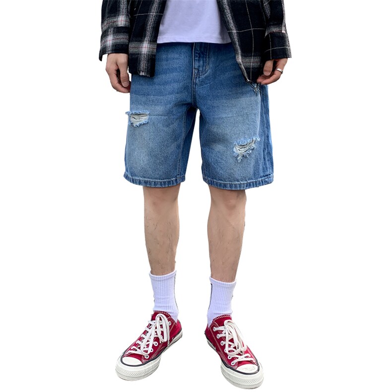 男士牛仔短裤直筒宽松韩版潮流夏季破洞薄款中裤五分裤5102,男装牛仔裤,电商A318