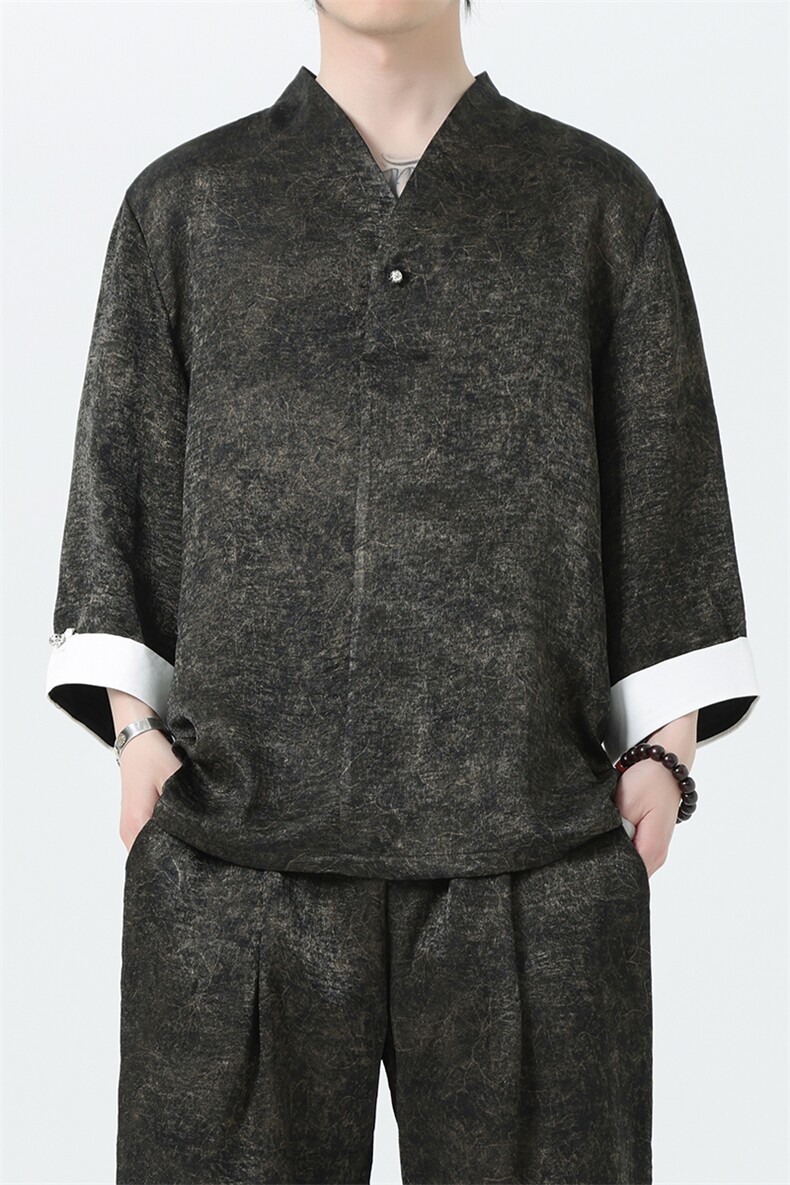 2025夏季新款男装新中式衬衣风肌理感禅服套头衬衫C97-P95,男装衬衫,电商B277(原6028)