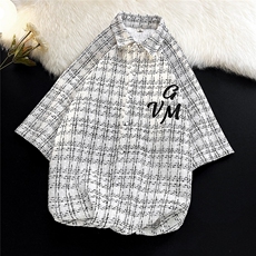 白底小香风短袖衬衣男大码情侣潮短袖衬衫男DCS9019P45控68，男装休闲套装，星座227-7