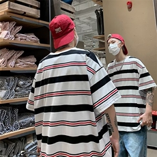 美式复古条纹圆领t恤男女夏季新款内搭打底宽松体恤上衣HT16-P28，男装T恤，星座1008-1