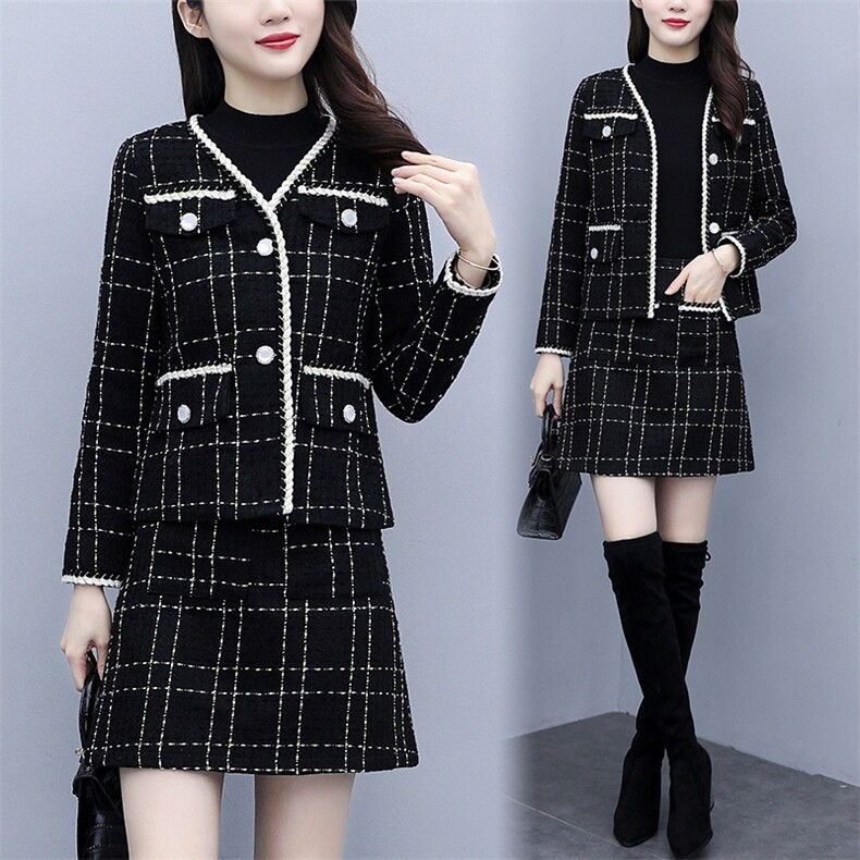 大码秋冬装2021年新款女胖妹妹小香风减龄外套半身裙两件套装,女装套装/套裙,潮品会