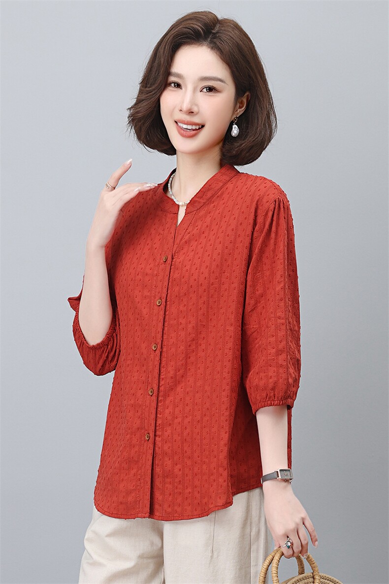 纯棉衬衫女2024新款夏季七分袖上衣今年流行漂亮小衫气质妈妈衬衣,女装衬衫,涵誉