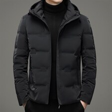 冬季新款男士中青年厚款连帽90%鸭绒纯色羽绒服男外套HB9601-P200,男装羽绒服,电商B212（原钱塘6029）
