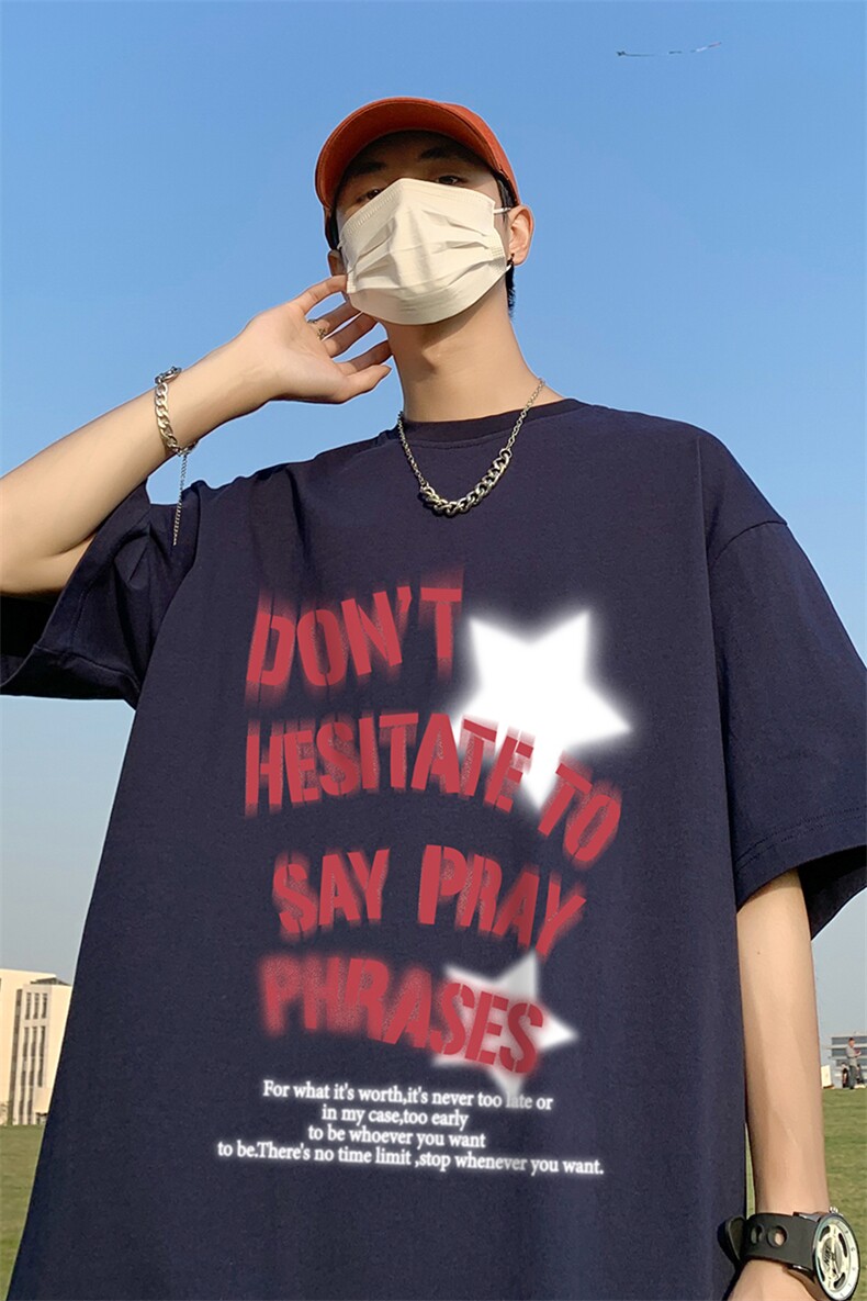 ！港风23夏季时尚复古星星印花短袖T恤T6099P25控38,男装T恤,电商A268A