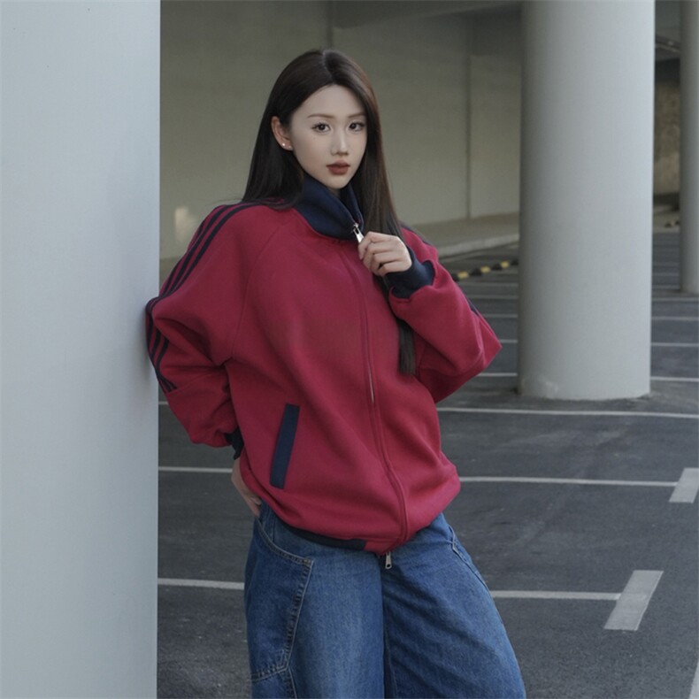 抖音得物高品质美式高街重磅结构设计拼接织带立领卫衣外套CM42,男装卫衣,电商A486