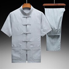 DW22037夏男式薄款短袖风纽扣休闲套装中老年爸爸装唐装P130，男装民族服装，电商B360