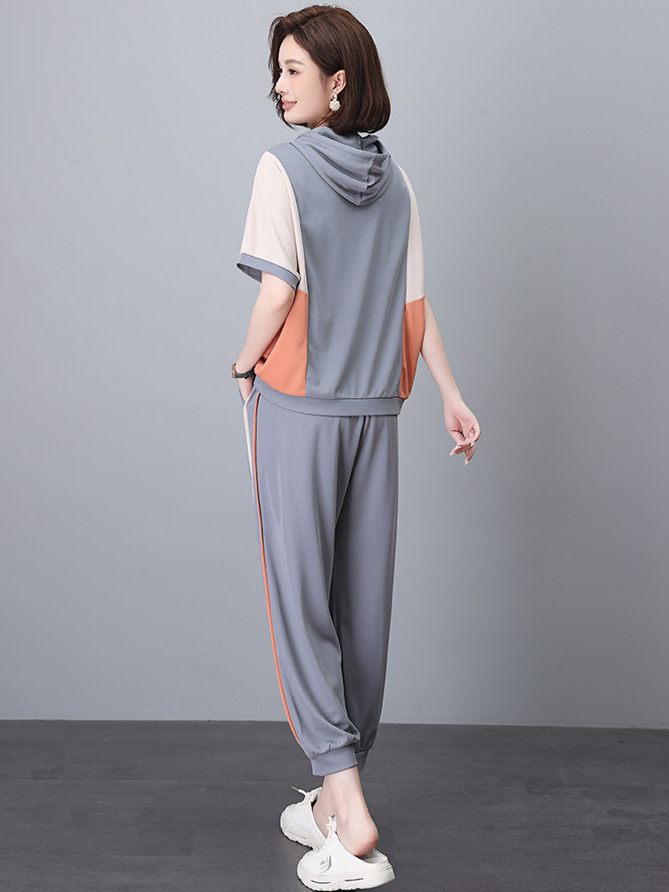 时尚休闲运动服套装女夏装新款中年妈妈遮肚子显瘦洋气减龄两件套,女装套装/套裙,忆绮罗