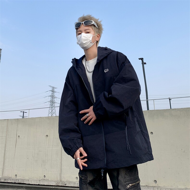 薄款冰丝褶皱防晒衣男夏季山系户外潮牌宽松连帽外套F0142-P46,男装防晒衣,星座308B-2