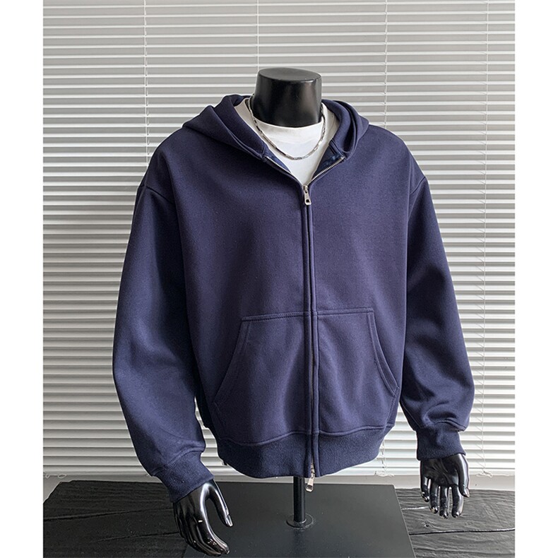 重磅全棉450克双拉链开衫连帽卫衣纯色外套男潮RH6127-P54,女装短外套,星座610B-1