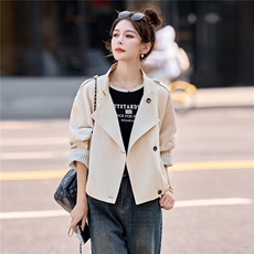 大量现货-2026年春季新韩版立领高级感短风衣外套，女装短外套，蓝诺裳