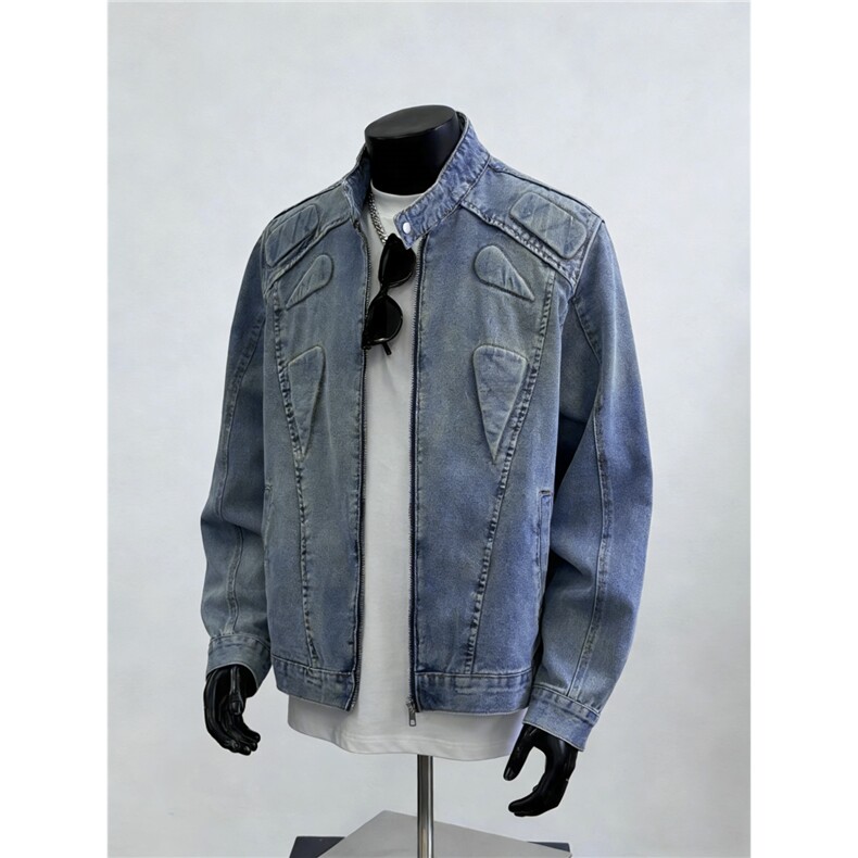 JK8959-P78春秋立体垫肩水洗黑灰色牛仔外套，男装工装外套，电商B323A