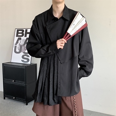 秋装2024复古小众山本耀司风百褶新中式不规则拼接设计长袖衬衫，男装衬衫，星座909