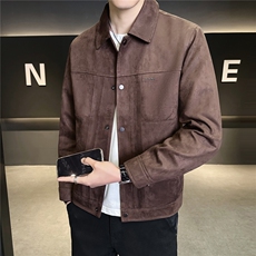 仿小牛皮翻领皮夹克春季男装皮衣C317-26516-P140卷后控188，男装夹克，电商C317
