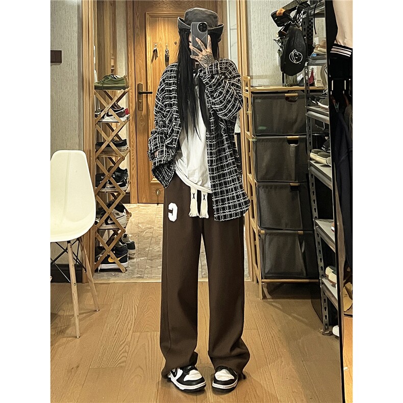 秋季新款C字毛巾绣华夫格编织绳休闲裤女模XZ604-KP77-P55控68,男装休闲裤,星座604