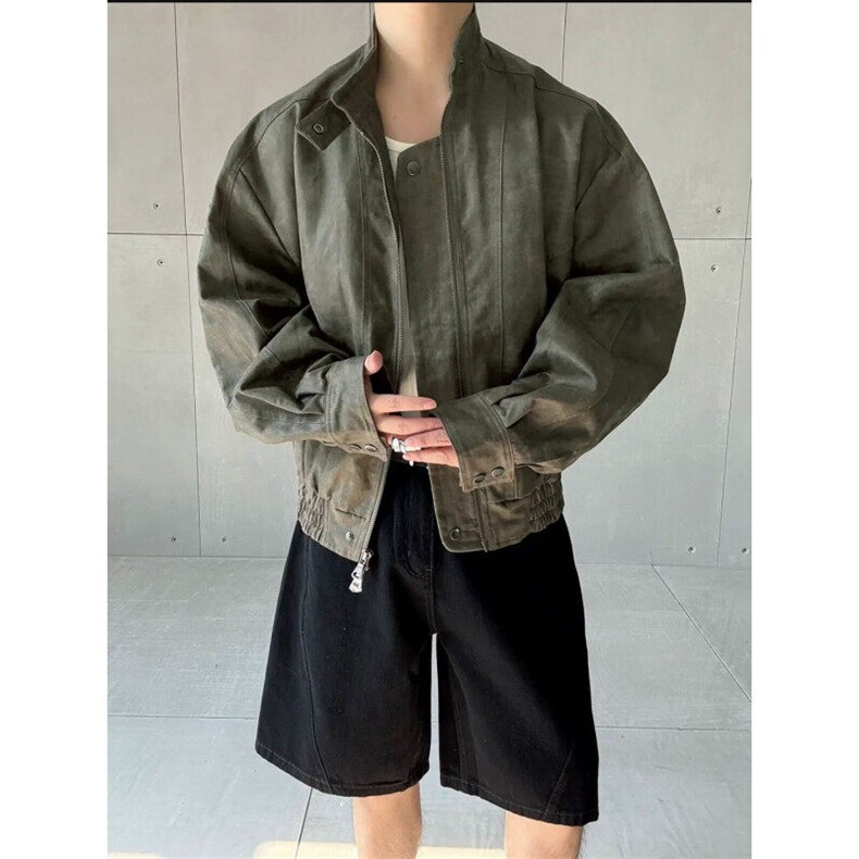 现货蜡洗龟裂纹两色高品质水洗做旧PU皮夹克W2509P128,男装夹克,电商C313