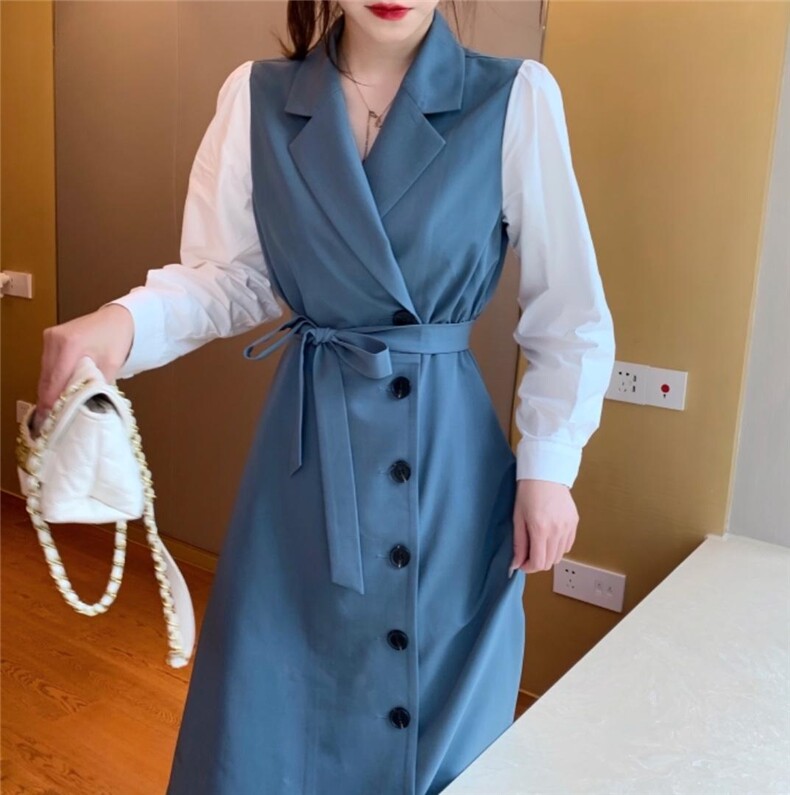 拼接棉布连衣裙，女装连衣裙，虹朵朵