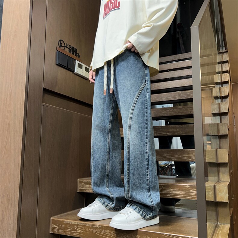弯刀牛仔裤男生春季美式潮牌宽松百搭直筒潮流休闲长裤J8086-P45图片
