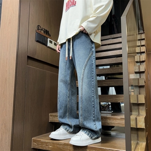 弯刀牛仔裤男生春季美式潮牌宽松百搭直筒潮流休闲长裤J8086-P45图片