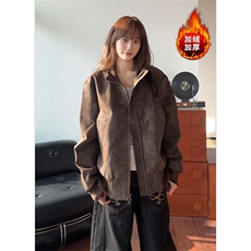 加绒皮衣扎染棉服美式复古夹克冬季短款休闲装5D1182-TP70不，男装夹克，电商A102