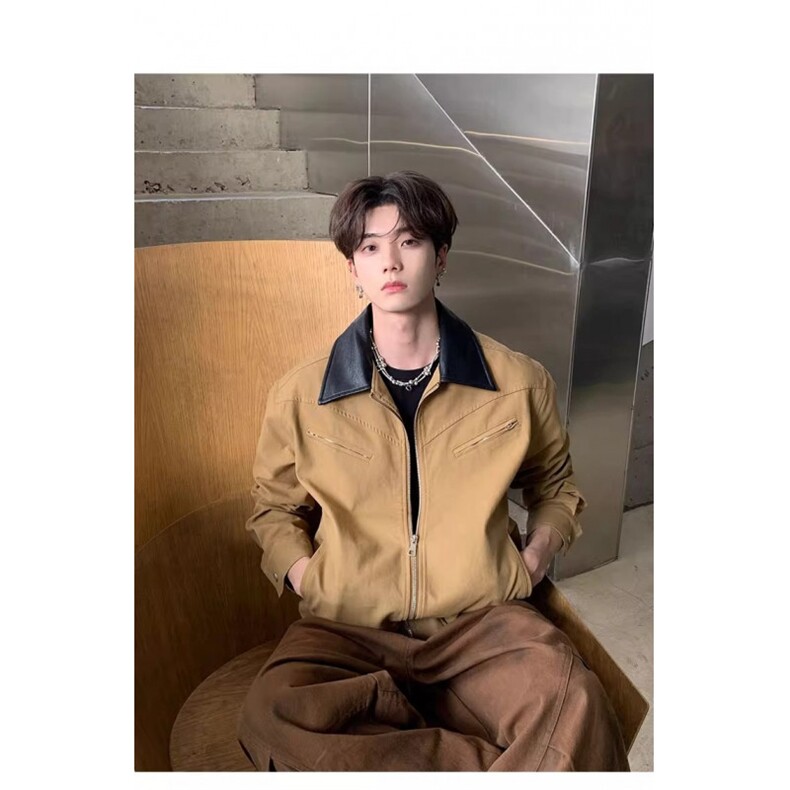 工装外套水洗做旧春秋高级感拼接翻领短款夹克男,男装夹克,星座410-7