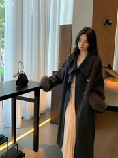 2025年收腰毛呢外套女秋冬季长袖宽松高级感斗篷大衣中长款上衣，女装毛呢外套，宸诺服饰