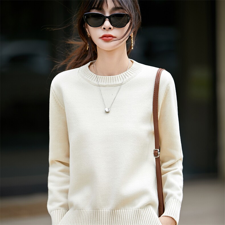 2025年秋季新款百搭女士纯色长袖圆领针织衫，女装针织衫/毛衣，斯美雅电商供货