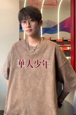 ！2025夏季新款潮男士水洗短袖纯棉学生情侣半袖XT152P35，男装T恤，电商B220