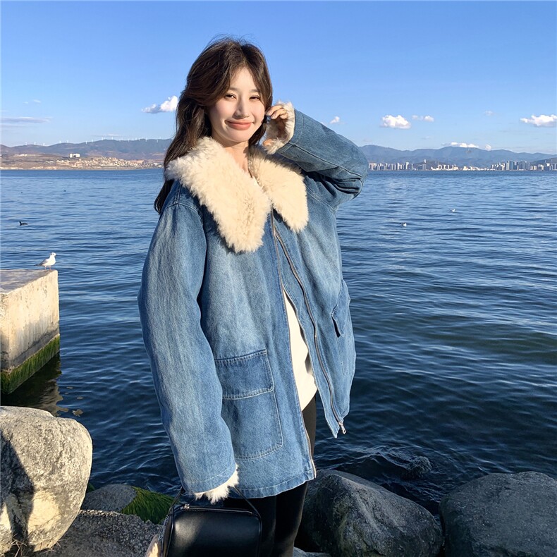羊卷毛领牛仔羽绒服女2026冬季保暖90白鸭绒外套小个子宽松洋气,女装羽绒服,2C159