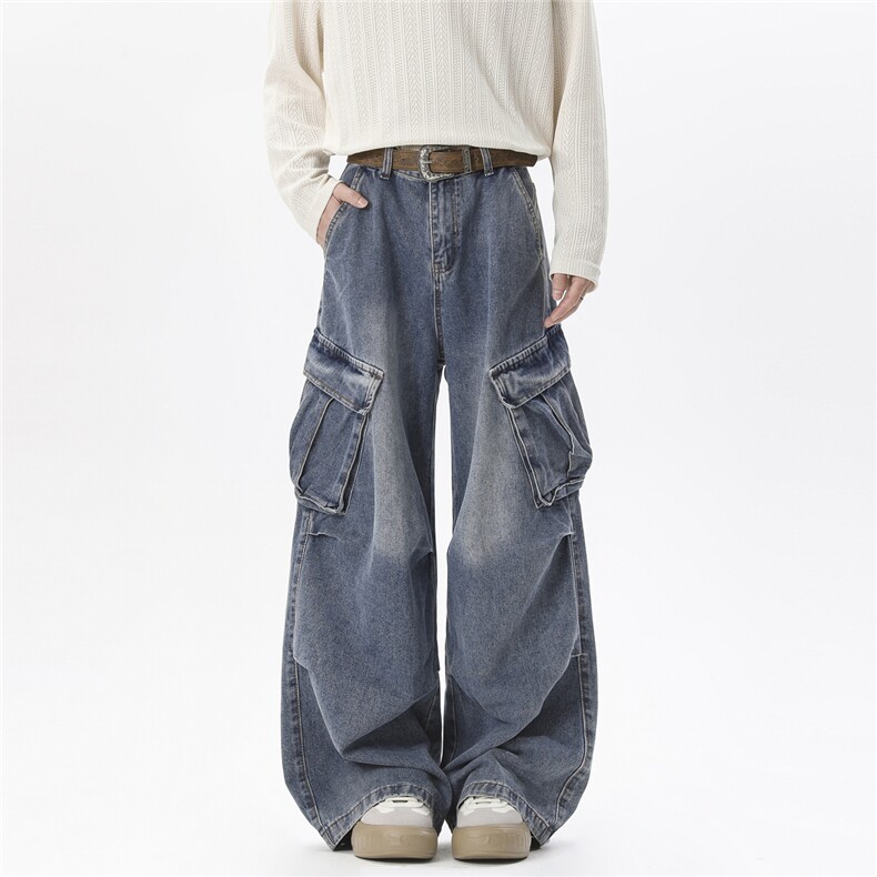 高质量重工牛仔裤设计宽感松工装裤   809B-636-P50图片