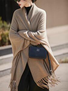 2025舒适百搭简约秋冬新款大披肩流苏羊毛舒适保暖，披肩，千御纺羊绒