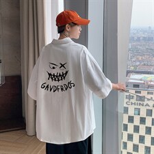 ！夏款港风冰丝衬衣男黑寸衫男白短袖衬衫男DXC284-P30，男装衬衫，电商B371